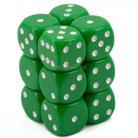DND Dice Set-Chessex D&D Dice-16mm Opaque Green and White Plastic Polyhedral Dice Set-Dungeons and Dragons Dice Includes 12 Dice – D6 (CHX25605)