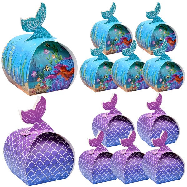 BLLREMIPSUR 30 Pieces Mermaid Candy Boxes Paper Gift Boxes Small Candy Treat Boxes, Party Favor Boxes with Handle Perfect for Birthday Party Mermaid-themed Party Baby Shower Wedding