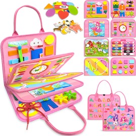 Gojmzo Busy Board Montessori Toys for 1 2 3 4 Year Old Girl Birthday Gifts, Busy Book Sensory Toys for Toddlers 1-3, Toddler Girl Toys Age 1-2, 2-4, Learning Educational Toy Travel Activities
