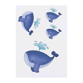 4 x 'Happy Whale' Temporary Tattoos - Water Resistant, Skin-Safe, Non-Toxic Transfers, Mixed Sizes (TO00083910)