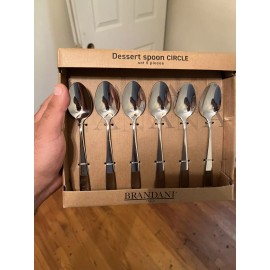 Brandani NIB BRANDANI DESSERT SPOON CIRCLE SET 6 PIECES STAINLESS STEEL HOTEL Big Size
