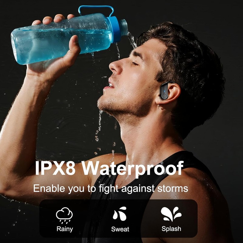 Ordtop Sport Wireless Earbuds with Earhooks, 70H Playtime, IPX8 Waterproof