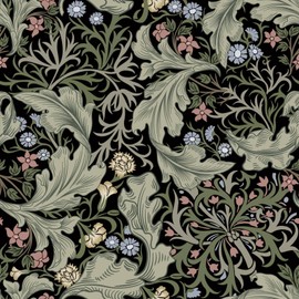Abyssaly William Morris Wallpaper Boho, Green/Pink/Black Vintage Peel and Stick for Bedroom, Floral Removable Wallpaper for Walls and Cabinet 17.7 in X 236 in