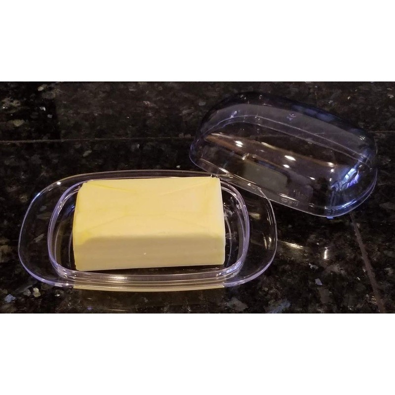Large Double-Wide Clear Acrylic Butter Serving Storage Dish with Lid