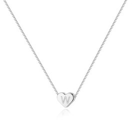 PAVOI 14K White Gold Plated Mini Dainty Heart Initial Necklace | Slider Adjustable Necklace - 18" | Letter Necklaces for Women | W Initial