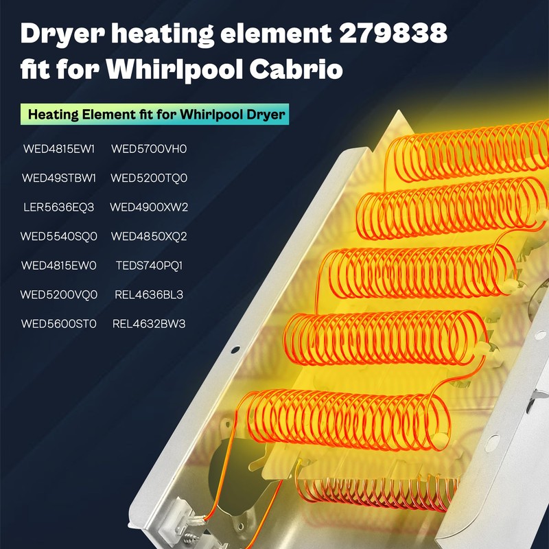 Heating Element fit for Roper Whirlpool Dryer RED4516FW0-279838 W10724237 2406028