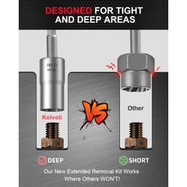 Kolvoii Deep Bolt Extractor Kit, 1/2" Drive Impact Bolt & Nut Remover Set, Lug Nut Removal Tool, 16 Pcs Stripped Extractor Socket Set for Removing Damaged, Rusted, Bolts, Nuts, Screws, 35#CR-MO