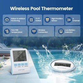 Pool-Thermometer, Kabelloses Schwimmendes Poolthermometer, Floating Pool Thermometer IP67 Wasserdicht mit Innentemperatur Feuchtigkeitsüberwachung für Schwimmbäder, Badewannen, Fischbecken, Teic