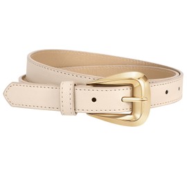 JASGOOD Women Skinny Leather Belts for Jeans Dress Thin Leather Waist Belt for Ladies Vintage Belt with Gold Buckle 0.9" Width