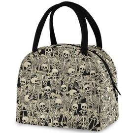 ZzWwR Fun Skeletons Skulls Reusable Lunch Tote Bag with Front Pocket Zipper Closure Insulated Thermal Cooler Container Bag for Work Picnic Travel Beach Fishing