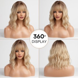HAIRCUBE Ombre Dark Root to Blonde Curly Hair Wig Shoulder Length Curly Wig for Women