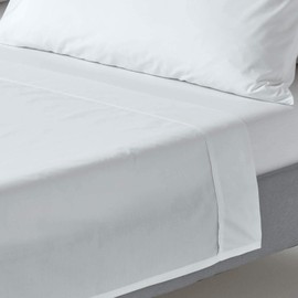 HOMESCAPES Percale Bed Sheet without Elastic Band, White, 230 x 255 cm, Cotton Bed Sheet without Fitted Edge, Egyptian Cotton