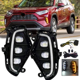 VGETTING Daytime Running Light For Toyota RAV4 2019 2020 2021 2022 Fog Lights Kit Replacement 3 Eyes DRL LED Lamps with Wire Harness