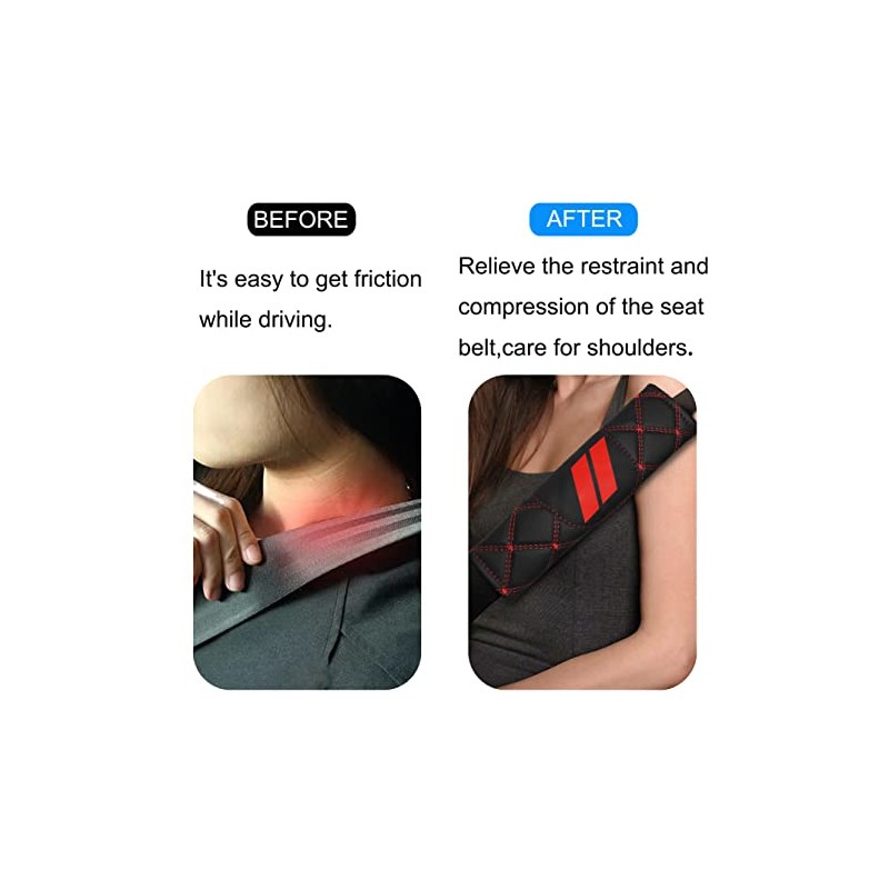 YOSRTER Soft Microfiber Leather Seat Belt Pad with Red Trim