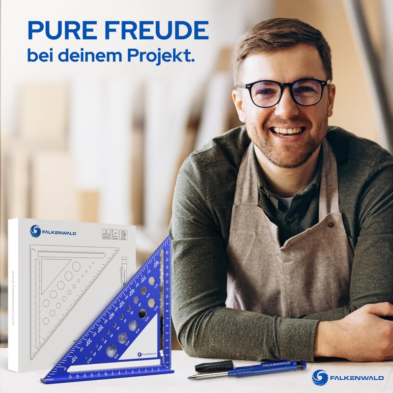 FALKENWALD® Carpenter's Square 180 mm with Writing Surface Including Deep