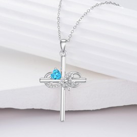 PELOVNY Cross Birthstone Necklace for Women S925 Sterling Silver Infinity Butterfly Cross Pendant Necklace Birthday Christmas Jewelry Gifts for Mom Daughter Wife