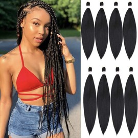 BEFUNNY 30 Inch Pre stretched Braiding Hair,8Packs Long Professional Prestretched Hair For Braiding Crochet Hair,Crochet Braids,Twists,Itch Free Yaki Perm Straight Light Synthetic Hair(30“,1B#）