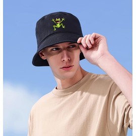 Frog Black Bucket Hat Beach Sun Hat Fishing Hat for Women Men, Summer Outdoor Travel Packable Fisherman Hat
