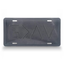 God is Greater Than The Highs and Lows License Plate, Embossed 6X12 Metal Auto Tag, G>^V (Grey Textured)