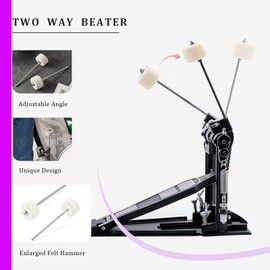 Vaisoeny Double Bass Drum Pedal, Single Chain Double Bass Pedal, Double Kick Pedal for Bass Drum，Drum Set Kit and Electronic Drums (V-FK15)