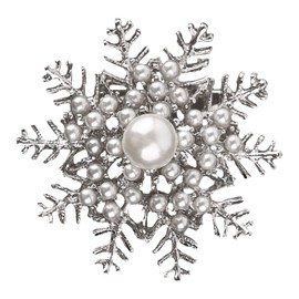 Snowflake Brooch Pins, Artificial Pearl Rhinestone Pins for Dress Sweater Scarf, Christmas Gift Wedding Party Decoration Brooch 1 Pack (Silver)
