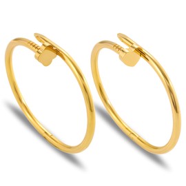 Acnode Gold Clover Bangle for Women - Stackable Stainless Steel Nail Bracelet, Friendship & Love Bangle Bracelet - Trendy Jewelry Set, Ideal Birthday Gift (Gold-F)