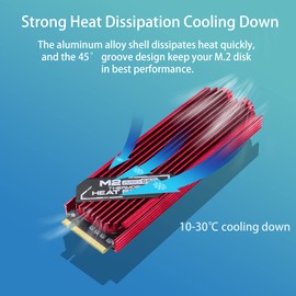 YACSEJAO M.2 SSD Heatsink 2280 Double-Sided M.2 Heatsink Cooler with Thermal Silicone pad for NVMe Computer PC PCIE M.2 SATA SSD, (Red)