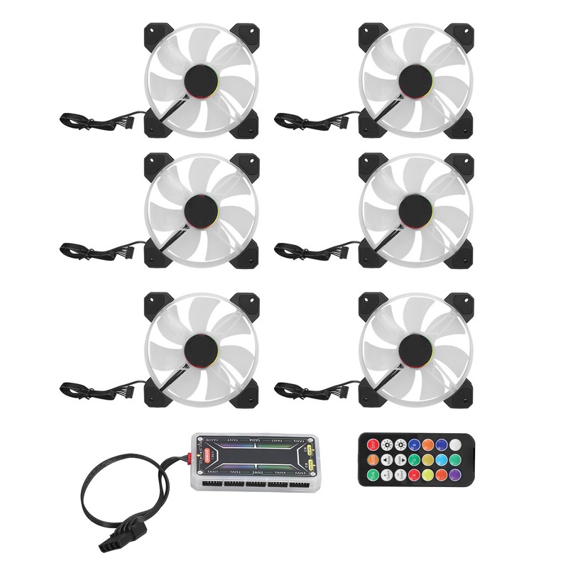 6pcs Computer Case Fan 120mm Ultra Quiet Adjustable Color RGB