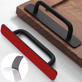 Westablize 12 Pack 5 Inch 128 mm Self-Adhesive Matte Black Round Cabinet Handles with Base Plate Aluminum Cabinet Pulls for Sliding Door Charcuterie Board Black Drawer Handles Drill&Punch Free