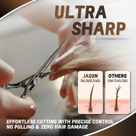 JASON Hair Cutting Scissors Shears - 6" Professional Ergonomic Black