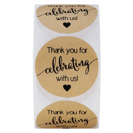 HYBSK 500pcs Thank You for Celebrating with Us with Heart Stickers 1.5" Kraft Labels for Weddings Anniversaries Party (Type 1)