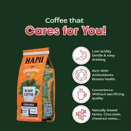 Hapii Organic Coffee Ground, Arabica & Robusta Blend Vietnamese Coffee, Medium Roast, Hand-Picked, Rich Flavors - 12 Oz