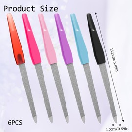 Piriuuo 6 Pcs Fingernail Files for Women, 6 Inch Metal Nail Files Stainless Steel Sword Nail File with Sharp Pointed Tip and Non Slip Handle Colorful Diamond Deb Toenail File for Natural Nails