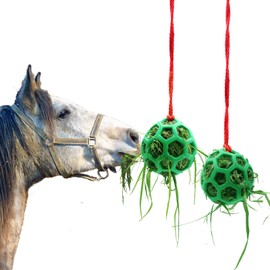 Besimple 2 Pack Horse Goat Ball Hay Feeder Hanging Horse Goat Sheep Stress Relief (Green)