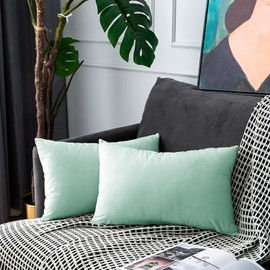 Aqua Velvet Throw Pillow Covers Soft Solid Decorative Pillowcase Set Rectangle Lumbar Cushion Case for Sofa Living Room Car 2 Pcs 12 x 20 inch