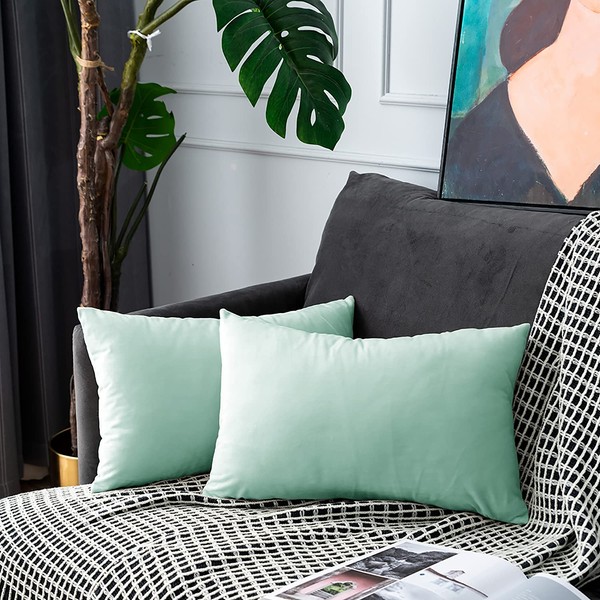 Aqua Velvet Throw Pillow Covers Soft Solid Decorative Pillowcase Set