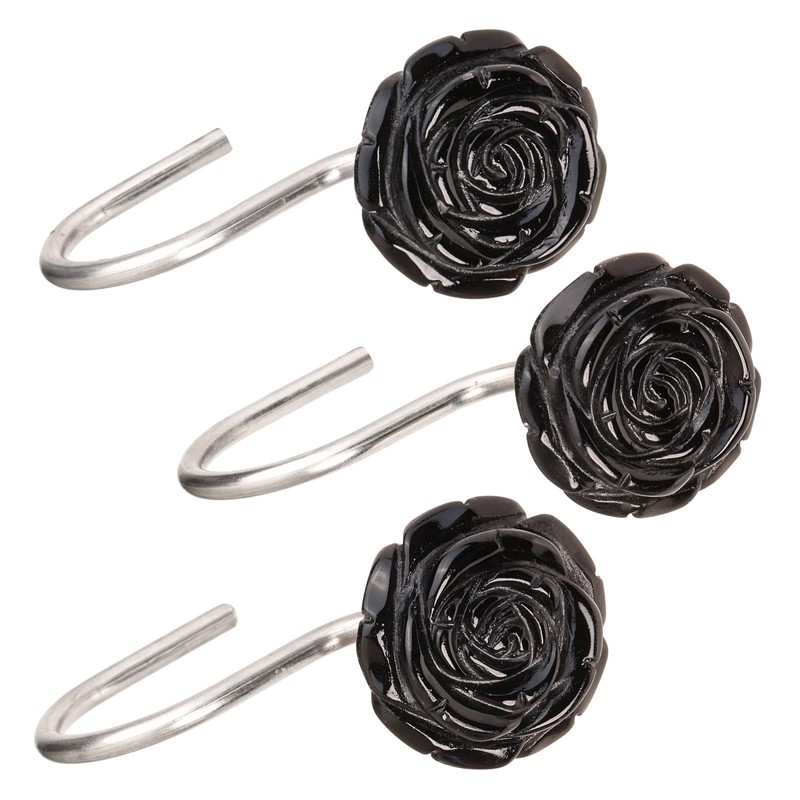 mookaitedecor Set of 4 Black Obsidian S-Shaped Shower Curtain Hooks,
