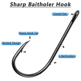 Baitholder Fishing Hooks,120pcs Barbed Long Shank Beak Baitholder Hooks Size 4-6/0 Carbon Steel Offset Jig Fish Hooks 2 Barbs for Saltwater Freshwater