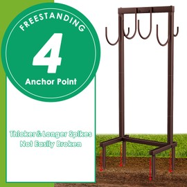 TomCare Garden Hose Holder Water Hose Holder with 4 Spikes Freestanding Garden Hose Stand Hose Storage Sturdy Hose Hanger Hose Reel Heavy Duty 6 Hooks Hose Organizer Hose Holder for Outside, Bronze