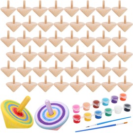 DoubleFill 48 Pcs DIY Wooden Spinning Tops with 4 Sets Watercolor Paints Kits Unfinished Wood Tops Craft Gyroscopes for Kids Art Supplies Children Toy Party Gifts Favor