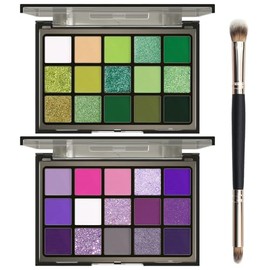 UCANBE- Este kit de sombras de ojos de maquillaje incluye las paletas GREEN FOREST y PURPLE WITCH, ambas mezclas de impresionantes tonos verdes y morados que se aterciopelan y se aplican con suavid