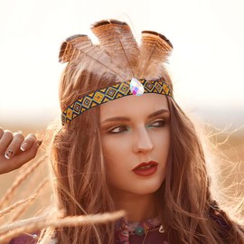 Yokawe Native Indian Headband Feather Headbands Boho Headdress Chief Costume Gypsy Festival Performances for Women Men (style 1)
