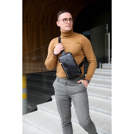 Time Resistance Leather Crossbody Bag - Brown Sling Bag - Messenger Bag for Men and Women - Handmade Shoulder Bag Backpack (Black)