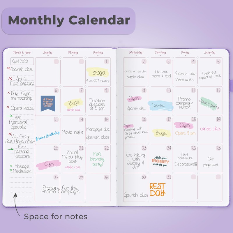 GoGirl Planner Agenda – Colorful Undated Monthly & Weekly Organizer