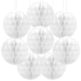 Yosawo Pack of 8 Paper Honeycomb Balls Paper Honeycomb Ball Decoration for Birthday Wedding Party Decoration (ZQ/White)
