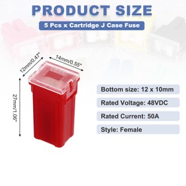 MECCANIXITY 5 Pcs Cartridge Fuse, 48VDC 50A Tall Profile Terminal Automotive Assortment Case Fuse for Car, Truck, RV, Boats