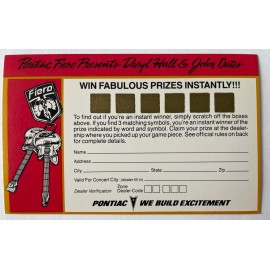 Vintage 1985 Hall Oates Pontiac Fiero Scratch Off Contest, LOT OF 20 Unscratched