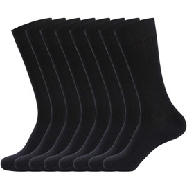 WANDER Dress Socks Men's Classic Cotton Solid Premium Ribbed Socks Seamless Soft for Office Business 8 Pairs Black 12-15