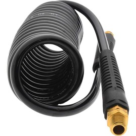 PRO SOURCE Coiled Self-Storing Polyurethane Air Hose: 10 feet, 1/4" ID, 1/4" MNPT, 120 Max psi