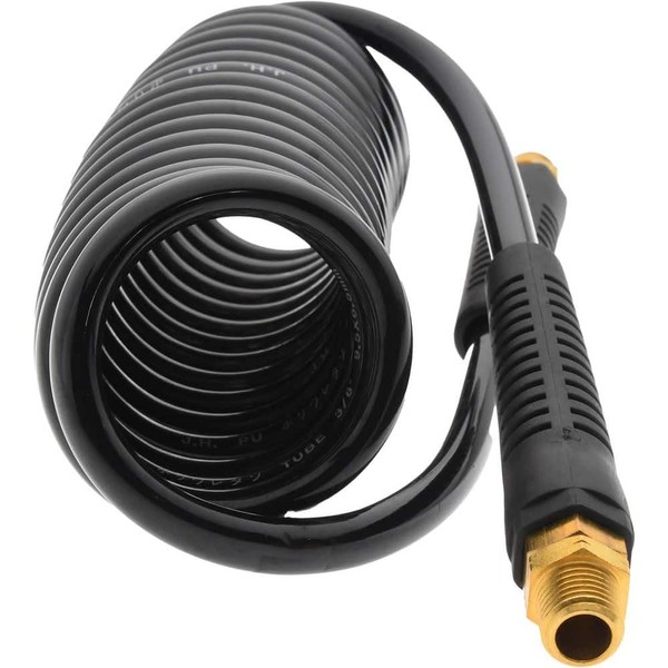 PRO SOURCE Coiled Self-Storing Polyurethane Air Hose: 10 feet, 1/4"